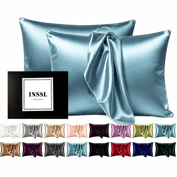 Blue Gray Silk Pillowcases (Set of 2)