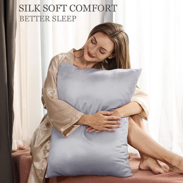 Silver Gray Silk Pillowcase