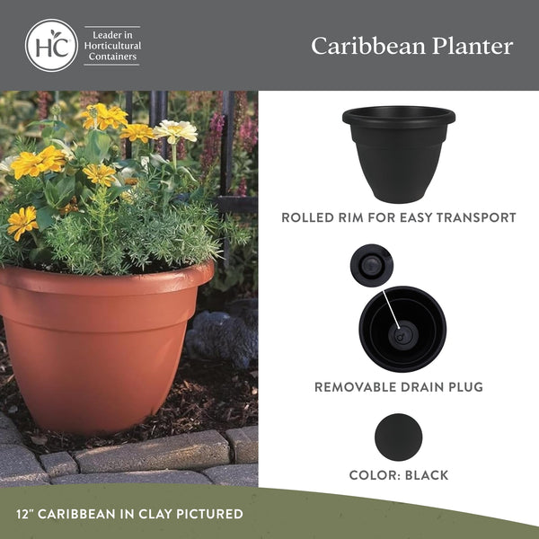 Black Rolled-Rim Planter