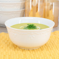 White Embossed Porcelain Bowls (Set of 6)