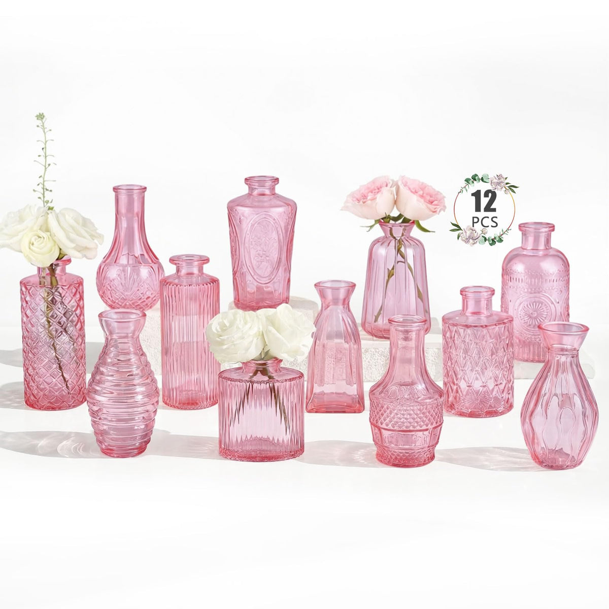 Pink Flower Bud Vases (Set of 12)