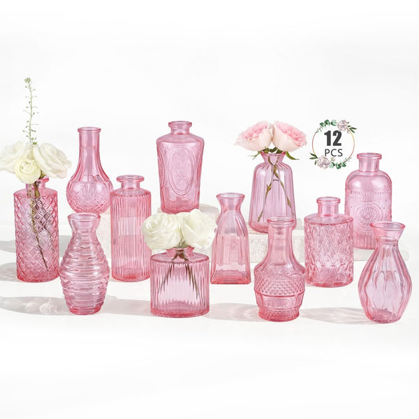 Pink Flower Bud Vases (Set of 12)