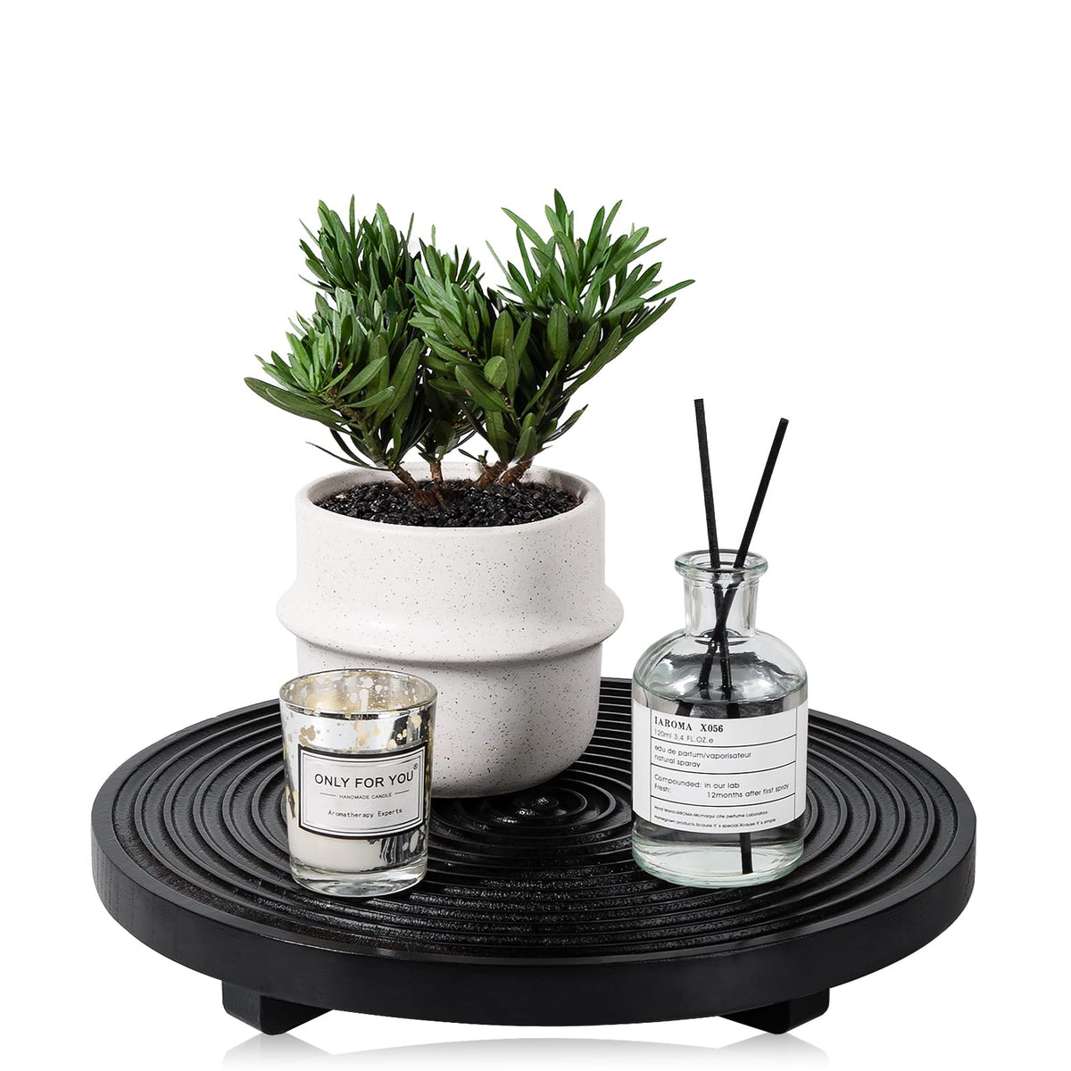 Black Wood Round Riser Tray