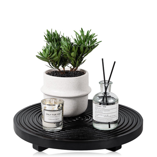 Black Wood Round Riser Tray