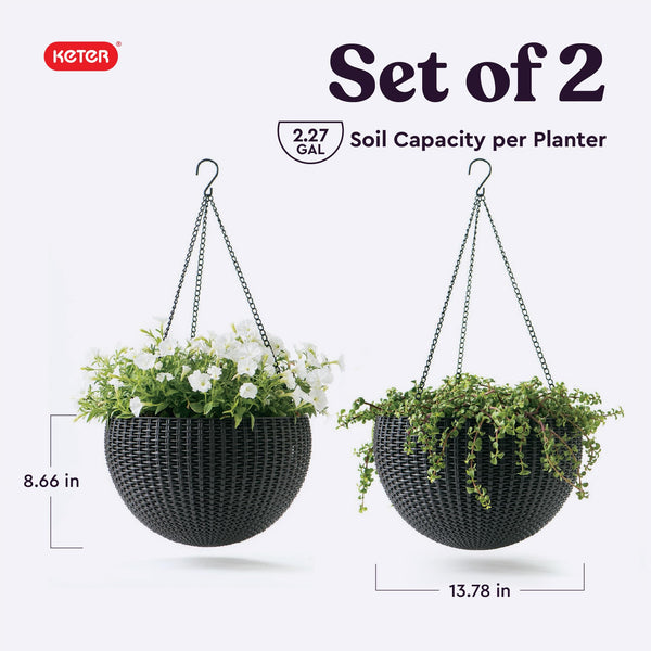 Graphite Hanging Planters (Set of 2)