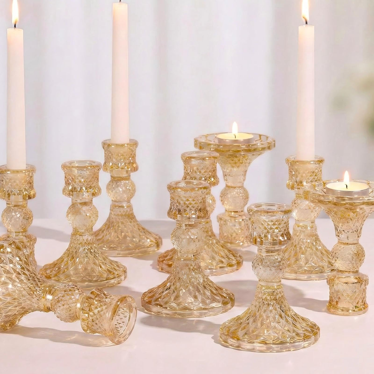 Gold Glass Taper Holders (Set of 12)