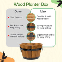 Light Brown Wood Barrel Planters (Set of 3)