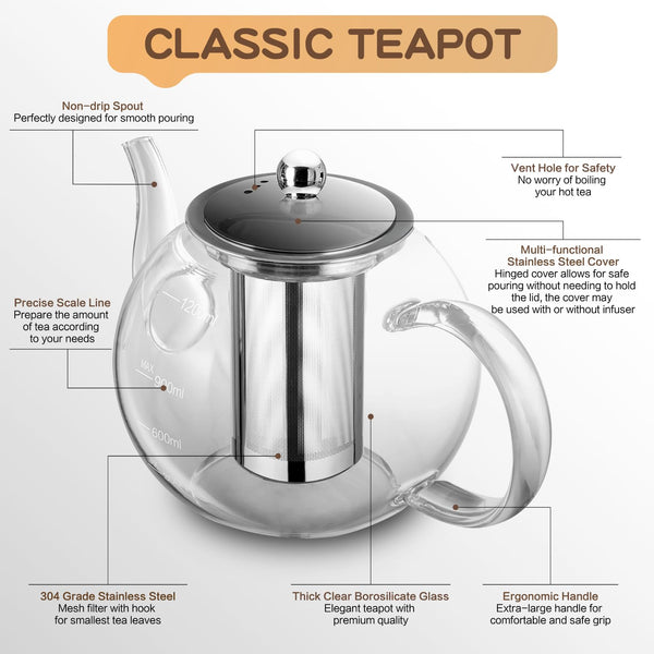 Clear Glass Infuser Teapot