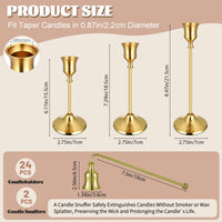 Gold Brass Taper Candle Holders (Set of 24)