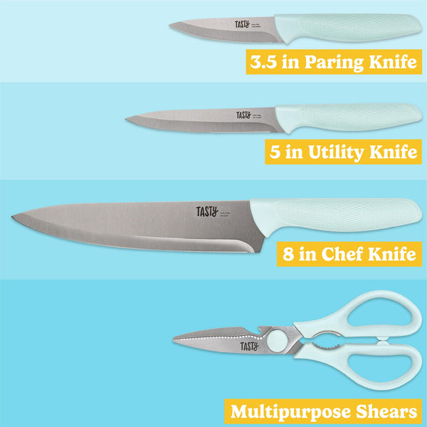 Aqua Knives & Cutting Board (Set of 5)