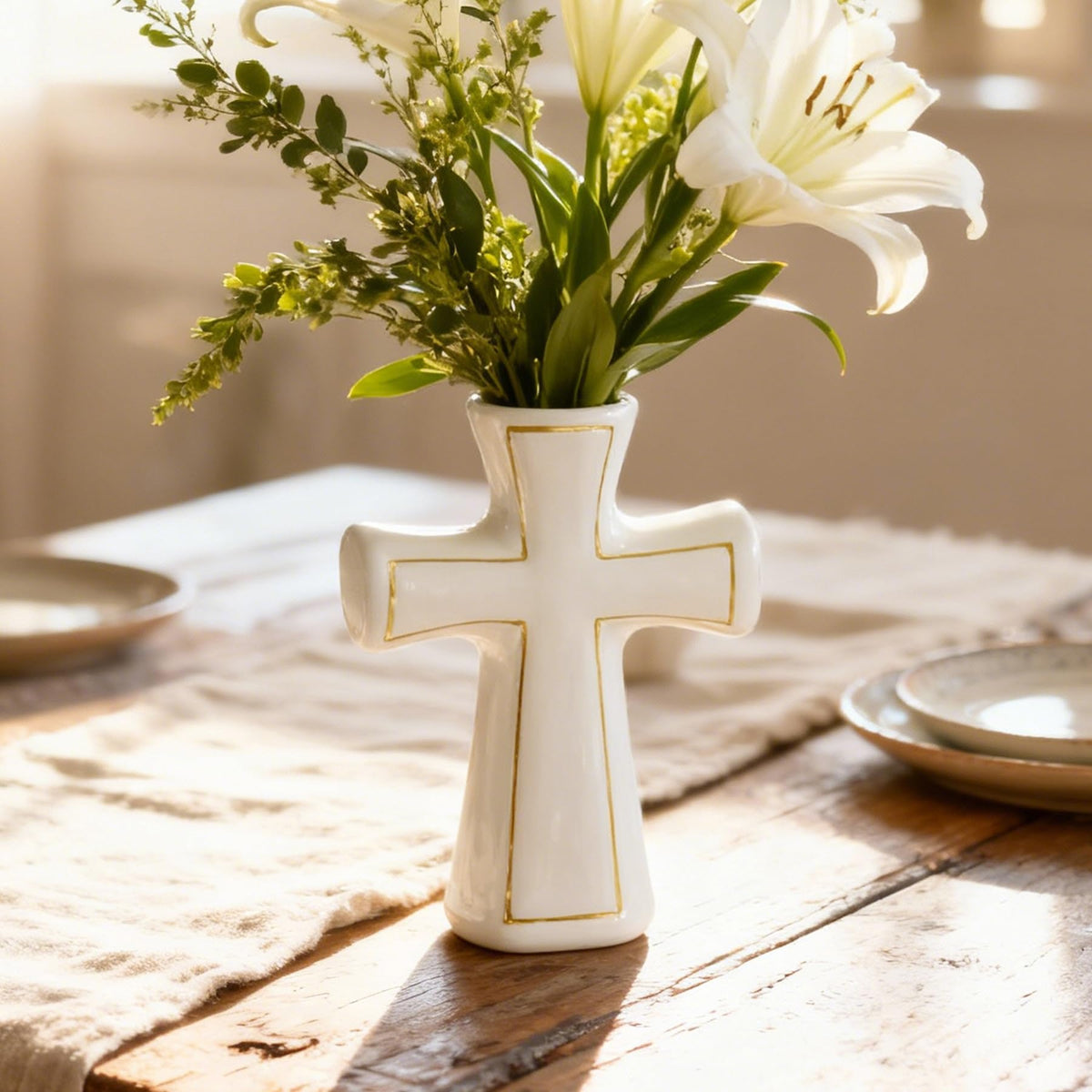 White Ceramic Cross Vase