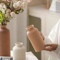 Coffee Ribbed Ceramic Vases (Set of 3)
