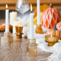 Gold Ribbed Glass Candlesticks (Set of 6)