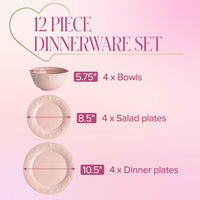 Pink Embossed Hearts Dinnerware (Set of 12)