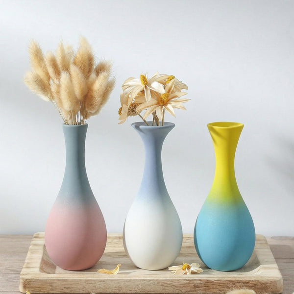 Multicolor Ceramic Bud Vases (Set of 3)
