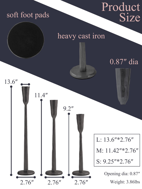 Black Iron Taper Candle Holders (Set of 3)