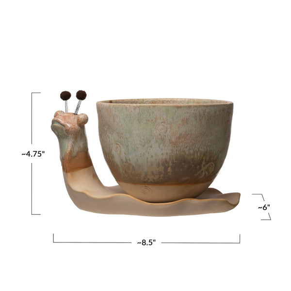 Stoneware Snail Planters (Set of 2)