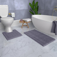 Dark Grey Chenille Bath Mat (Set of 2)