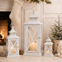 White Metal Candle Lanterns (Set of 3)