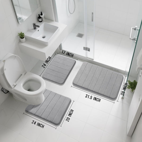 Grey Memory Foam Bath Mat (Set of 3)