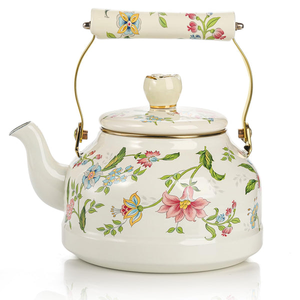 Green Floral Enamel Kettle