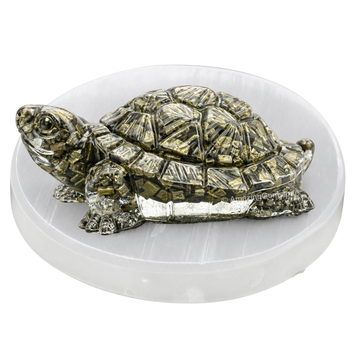 Pyrite Tortoise on Selenite Plate
