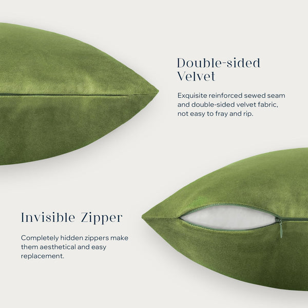 Green Velvet Throw Pillow Cover (Set of 2)