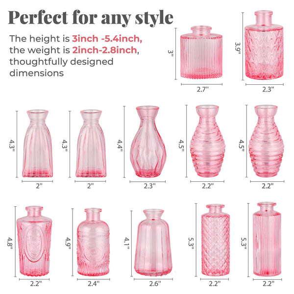 Pink Flower Bud Vases (Set of 12)