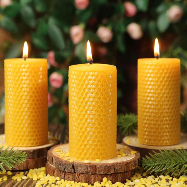 Honeycomb Beeswax Pillar Candles (Set of 3)