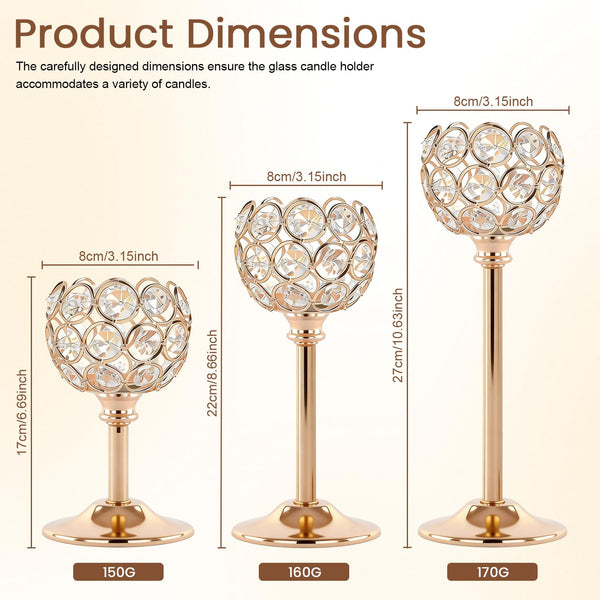 Gold Crystal Candle Holders (Set of 6)