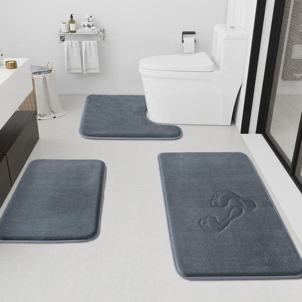 Grey Velvet Bath Rug (Set of 3)
