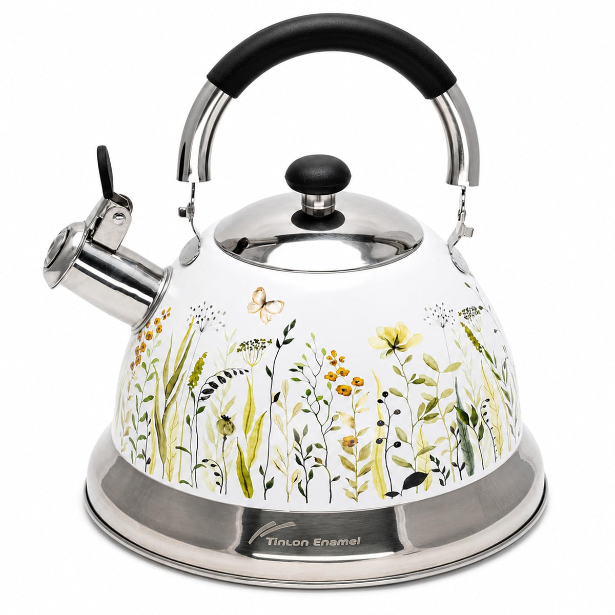 White Floral Enamel Kettle