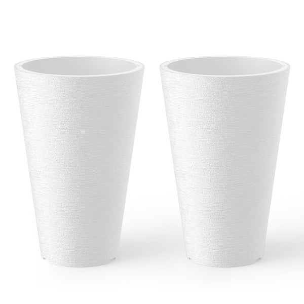 White Tall Round Planters (Set of 2)