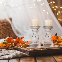 Washed White Wood Candle Holders (Set of 2)