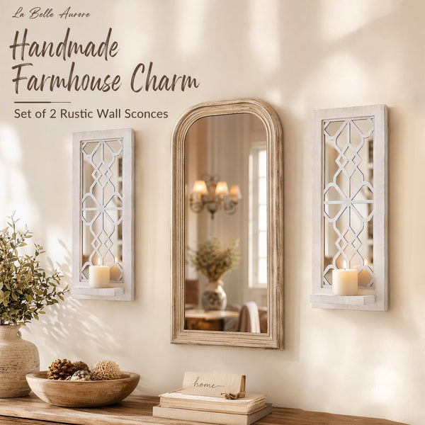 White Wood Candle Sconces (Set of 2)