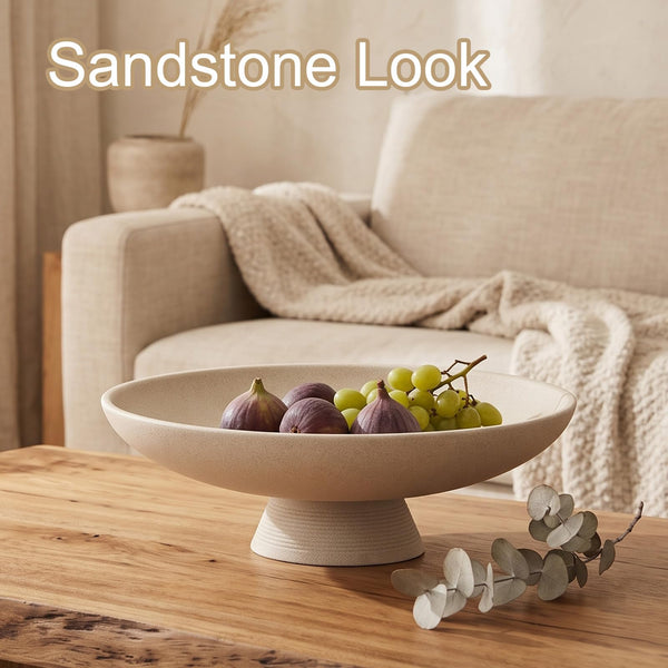 Beige Striped Fruit Bowl