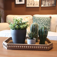Brown Beaded Wood Serving Tray