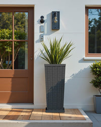 Black Planters with Saucers (Set of 2)