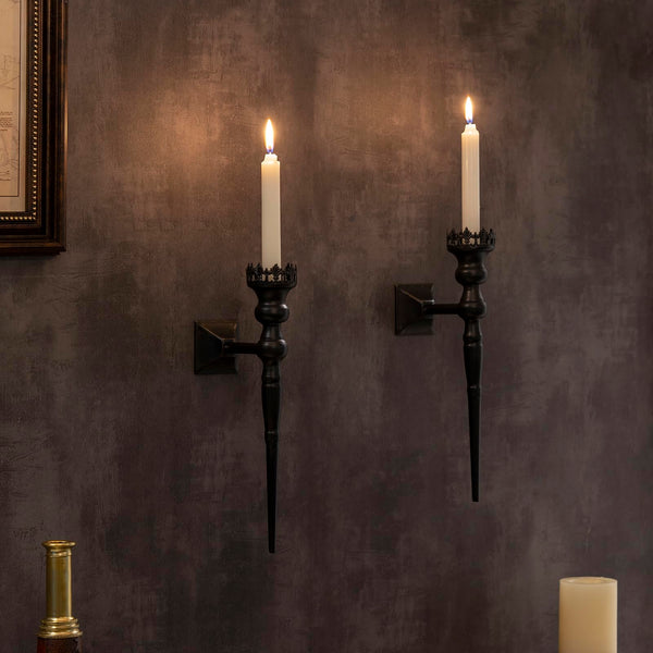 Black Gothic Wall Candle Sconces (Set of 2)