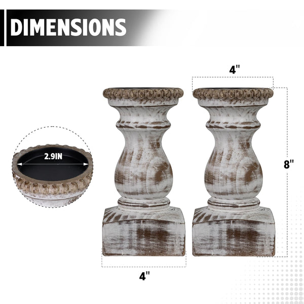 Washed White Wood Candle Holders (Set of 2)