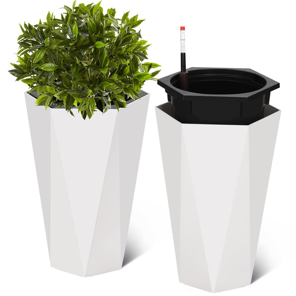 Self-Watering White Planters (Set of 2)