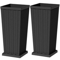 Black Planters with Saucers (Set of 2)