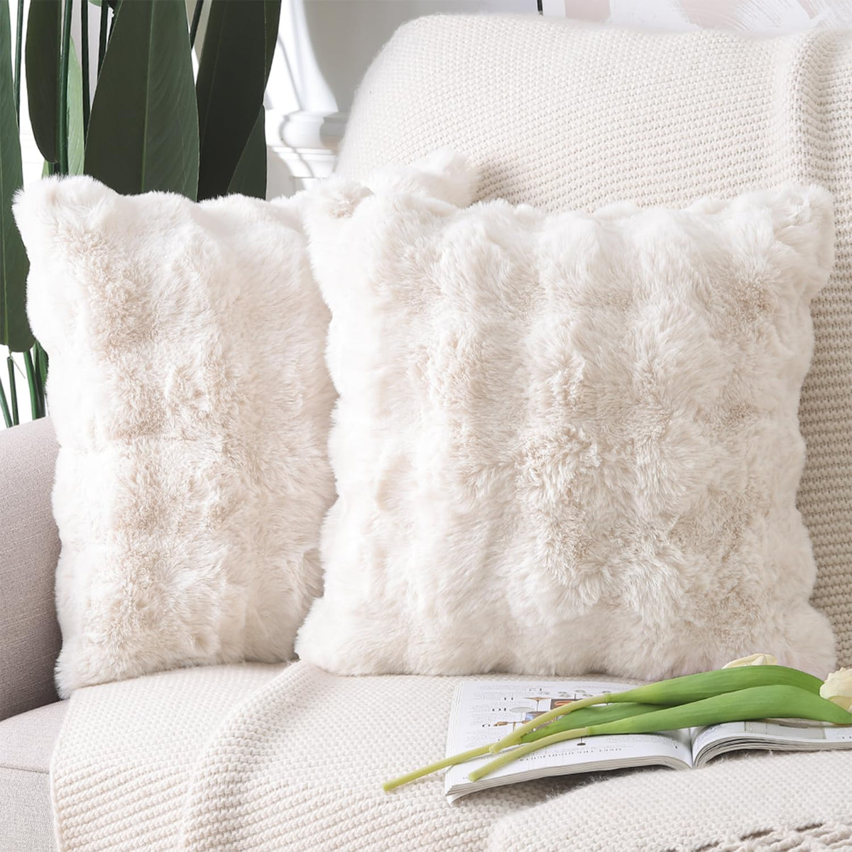 Cream Faux Wool Pillow Cover (Set of 2)
