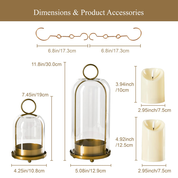 Brass Hurricane Candle Holders (Set of 2)