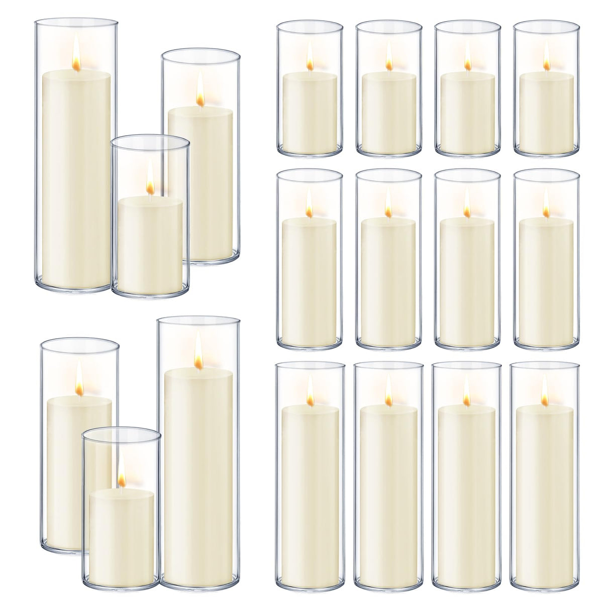 Ivory Pillar Candles & Glass Holders