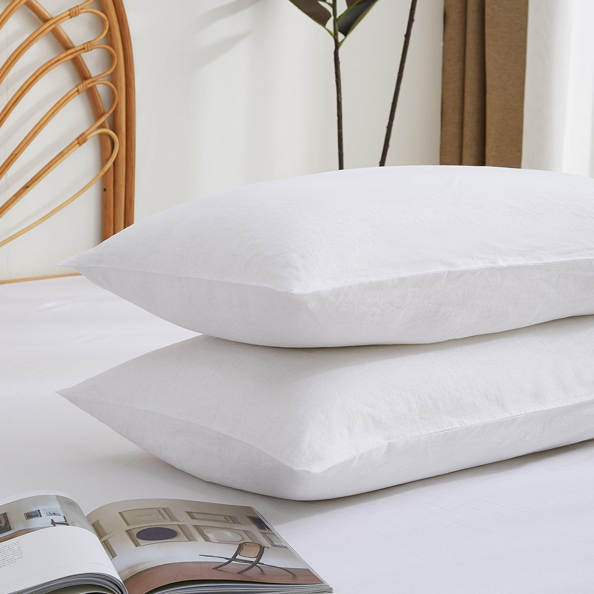 White Linen Pillowcases (Set of 2)