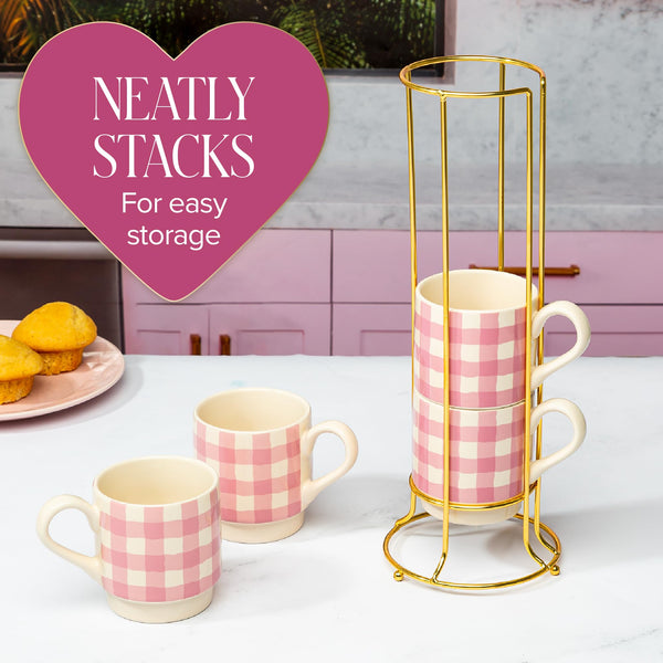 Pink Gingham Mugs (Set of 4)
