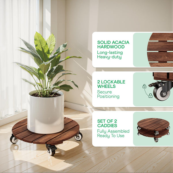 Wood Rolling Plant Caddy (Set of 2)