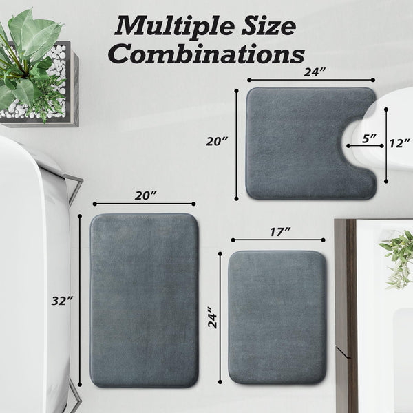Grey Velvet Bath Rug (Set of 3)