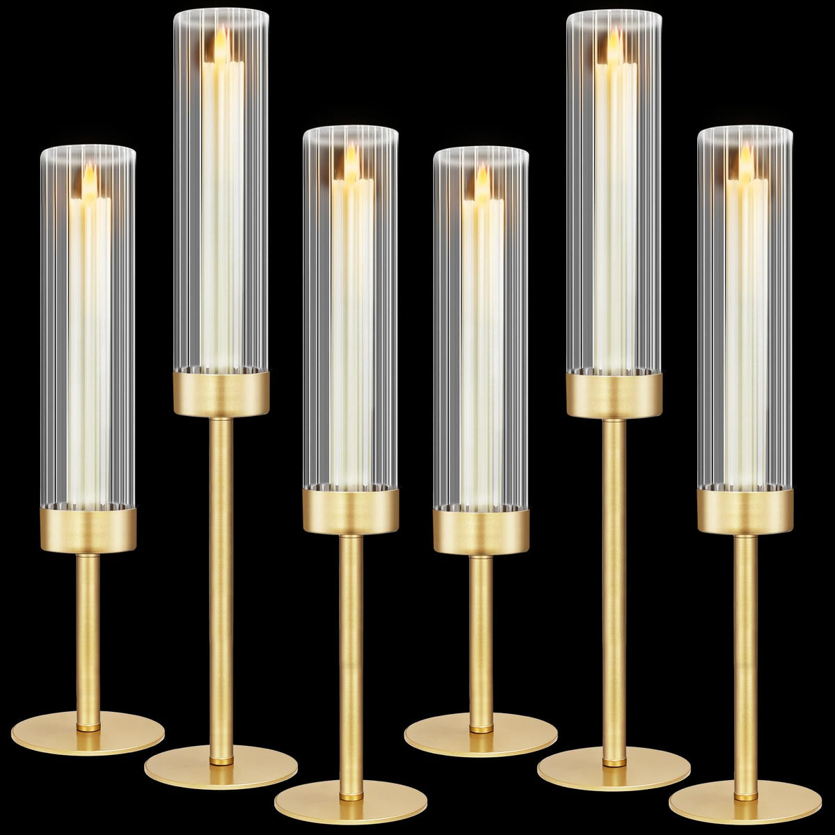 Clear Glass Hurricane Candlesticks (Set of 6)